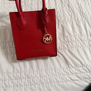 Michael Kors Red Mini Tote with Gold MK Charm